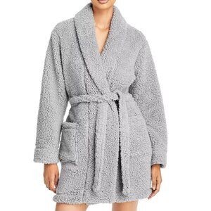 NWT!! Josie Natori Dreamcatcher Faux Sherpa Fleece Short Robe, S, M, Grey